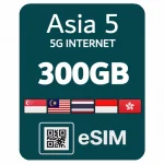 eSIM 300GB интернет — Сингапур, Малайзия, Таиланд, Индонезия, Гонконг