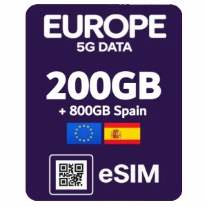eSIM 5G 200GB по Европе, 800GB в Испании